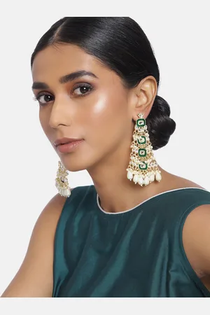 I Jewels Green Gold-Plated Classic Drop Earrings