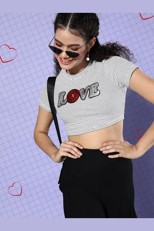KASSUALLY Women Stylish Black Striped Valentine Tee