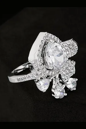 ATIBELLE Silver Plated CZ Stone Studded Finger Ring