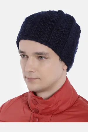 Magic Needles Men Navy Blue Self Design Hand Knitted Brisbane Woolen Beanie