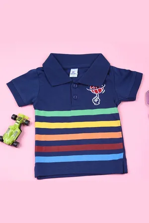 V-Mart Boys Striped Polo Collar Cotton T-shirt