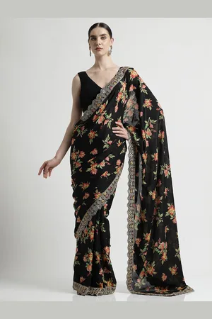 Jaipur Floral Embroidered Satin Saree