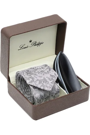Louis Philippe Men Woven Design & Colourblocked Tie & Pocket Square Gift Set