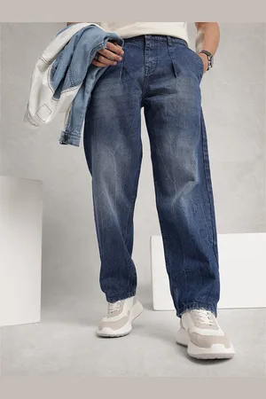 WROGN Men Pure Cotton Pleated Loose Relaxed Fit Light Fade Jeans