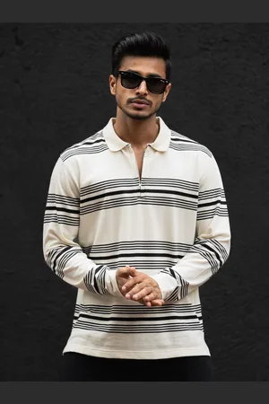 Powerlook Men Striped Polo Collar Cotton T-shirt