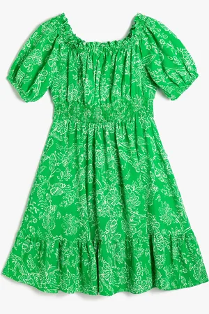 Koton Girls Floral Printed Puff Sleeves Fit & Flare Dress
