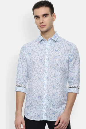 V Dot Men White & Blue Printed Regular Fit Casual Shirt