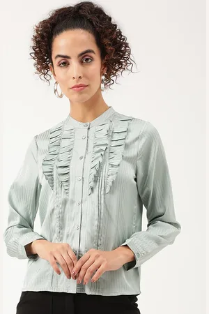 CENTRESTAGE Green Mandarin Collar Shirt Style Top