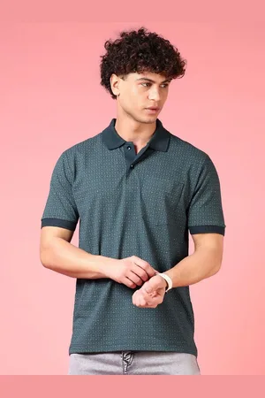 V-Mart Men Geometric Printed Polo Collar Cotton T-shirt