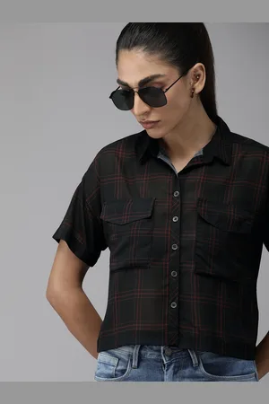 Roadster The Lifestyle Co Women Black & Red Semi Sheer Checked Casual Shirt