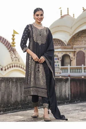 SCAKHI Woven Design Sequined Zari Dola Silk Jacquard Kurta with Trousers & Dupatta