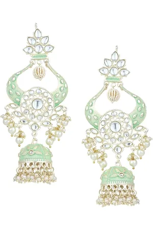 I Jewels Gold Plated Kundan & Beaded Details Meenakari Jhumkas