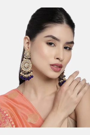 I Jewels Navy Blue & Off White Gold-Plated Kundan-Studded Classic Chandbalis Earrings