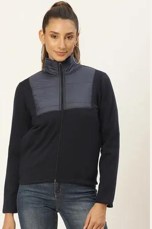 Belle Women Navy Blue Solid Fleece Lightweight Tailored Jacket