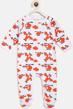 berrytree Kids Orange & White Printed Organic Cotton Sustainable Rompers
