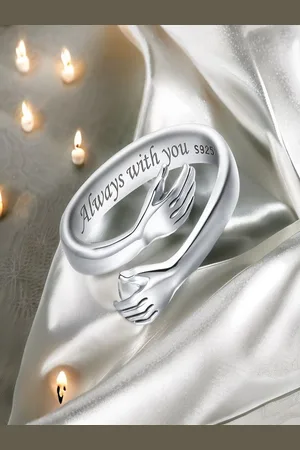 DIVASTRI Silver-Plated Stone Studded Hands Hug Charm Finger Ring