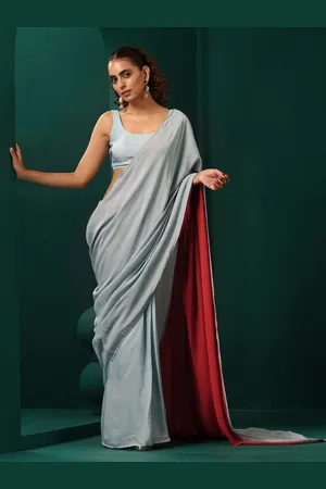 trueBrowns Colourblocked Silk Cotton Ready to Wear Saree