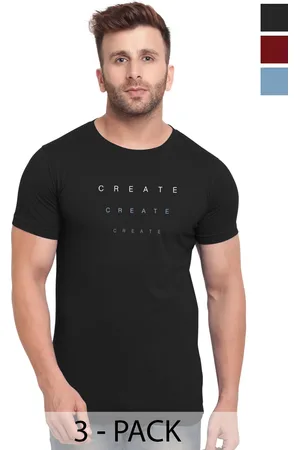 bullmer Pack Of 3 Typography Printed Round Neck Short Sleeves T-shirts