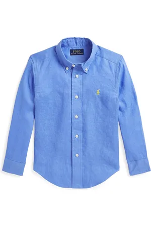 Ralph Lauren Boys Slim Fit Button-Down Collar Solid Linen Casual Shirt