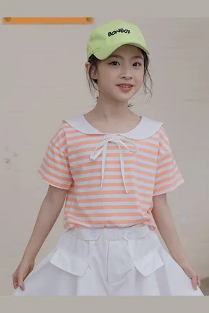 LULU & SKY Girls Striped Pockets T-shirt