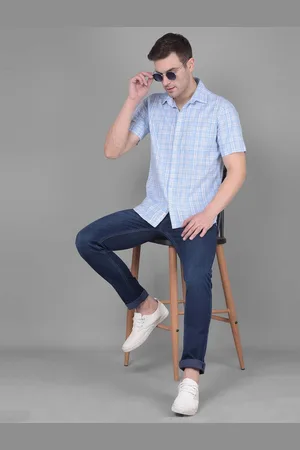 Crimsoune Club Classic Slim Fit Checked Spread Collar Cotton Curved Casual Shirt