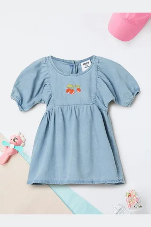Max Collection Girls Embroidered Puffed Sleeve A-Line Dress