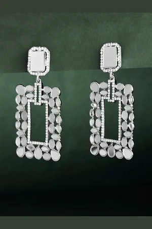 ATIBELLE Silver-Plated Stone-Studded Contemporary Drop Earrings