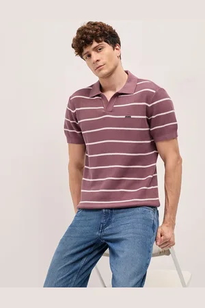 The Bear House Men Striped Polo Collar Cotton Slim Fit T-shirt