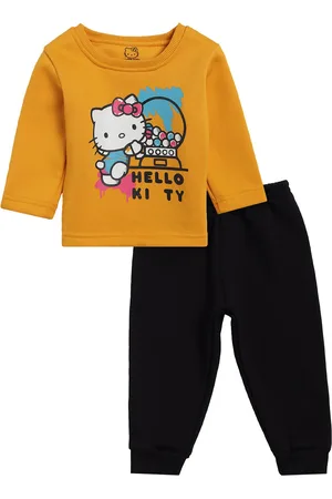 BodyCare Girls Mustard & Black Printed Pure Cotton Top with Leggings