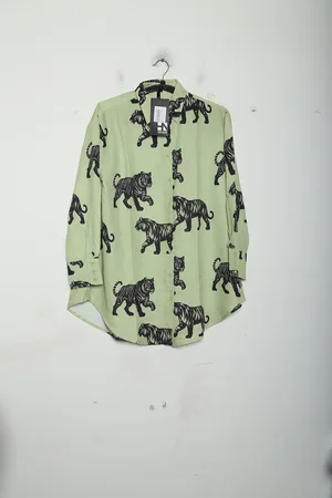 HERE&NOW Graphic Printed Drop-Shoulder Sleeves Longline Casual Shirt