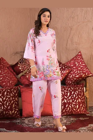 AUTUMN LANE Printed V Neck Top With Trousers Co-Ords Set