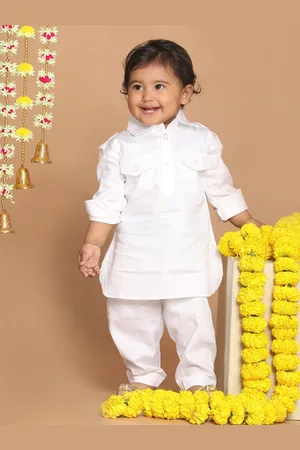 Vastramay Boys White Cotton Pathani Suit Set