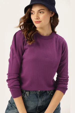 DressBerry Women Purple Solid Knitted Sweater