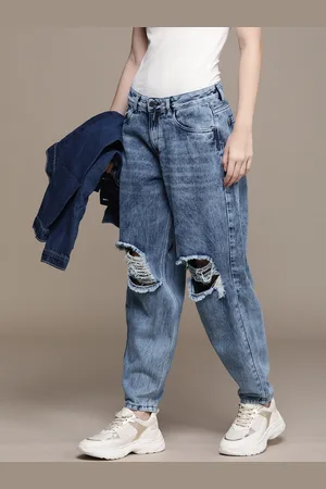 Moda Rapido Women Pure Cotton Mom Fit Slash Knee Light Fade Stretchable Jeans