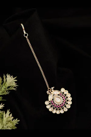 ATIBELLE Rose Gold-Plated Kundan Studded Maang Tikka Head Jewellery