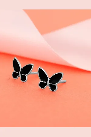 GIVA Silver-Toned Rhodium-Plated Contemporary Studs Earrings