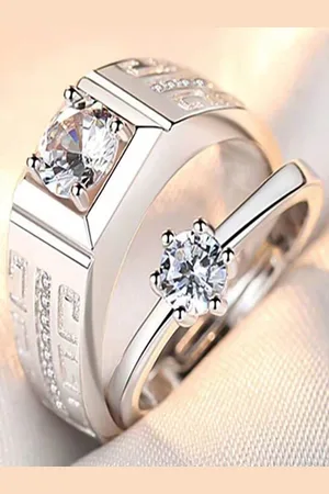 DressBerry Set Of 2 Silver-Plated American Diamond Studded Ring