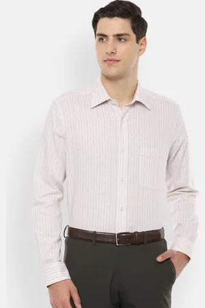 Louis Philippe Men Beige & Blue Regular Fit Striped Formal Shirt