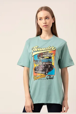 Lounge Dreams Women Sea Green Printed Oversized Pure Cotton T-shirt