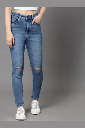 KASSUALLY Women Blue Slim Fit Slash Knee Light Fade Stretchable Jeans