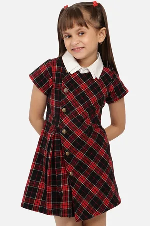 Nauti Nati Girls Checked Gathered Pure Cotton Shirt Dress