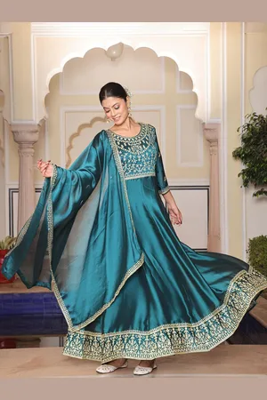 Kalini Floral Embroidered Zari Work Semi-Stitched Dress Material