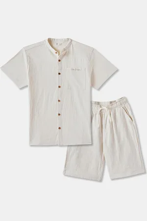 R&B Boys Band Collar Pure Cotton Shirt & Shorts
