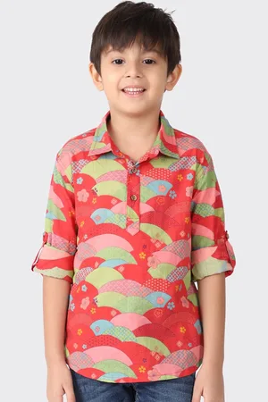 Fabindia Boys Red Geometric Printed Pure Cotton Kurta