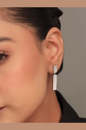 Kicky And Perky 925 Sterling Silver Rhodium-Plated Mother of Pearl Drop Earrings