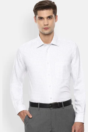 Louis Philippe Permapress Men White & Grey Regular Fit Checked Wrinkle Free Formal Shirt
