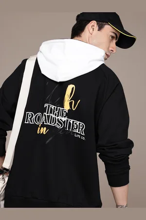 Roadster The Lifestyle Co. Printed Raglan Sleeve Pure Cotton Sweatshirt with Contrast Hood