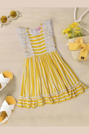 pspeaches Girls Striped Flutter Sleeves Fit & Flare Dress