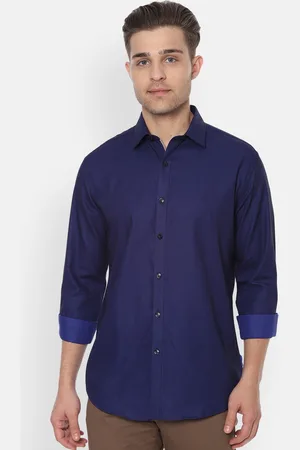 V Dot Men Navy Blue Slim Fit Solid Casual Shirt