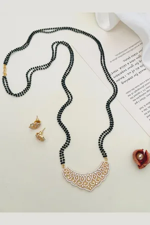 ABDESIGNS Gold Plated American Diamond Studded & Beaded Mangalsutra